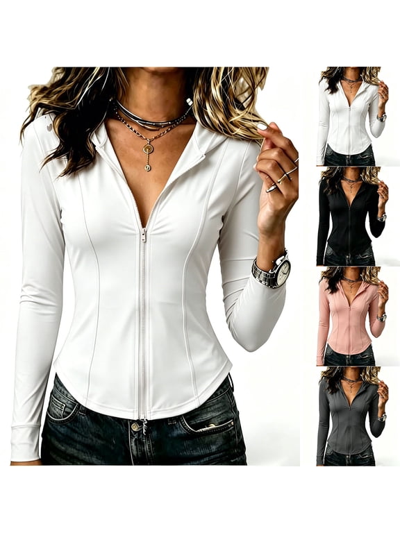 Womens Lightweights Zip Up Yoga Jackets Sun Protection Slim Fits Hoodies Turn Down Collar Althletic Tops Casual Long Sleeve Blouses Stretch Wrinkle Free Jackets