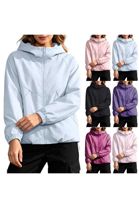 Womens Outdoor Windbreaker Jacket Lightweightss Waterproof Raincoat Casual Oversized Hooded Submachine Jacket Long Sleeve Blouses Springs Fall Clothe