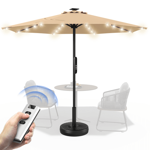 TASKBAY 9 FT Motorized Patio Umbrella with Remote,  Outdoor Patio Umbrella with Solar Lights, Umbrella Outdoor Patio for Deck, Lawn Garden, Home, Outdoor Activities