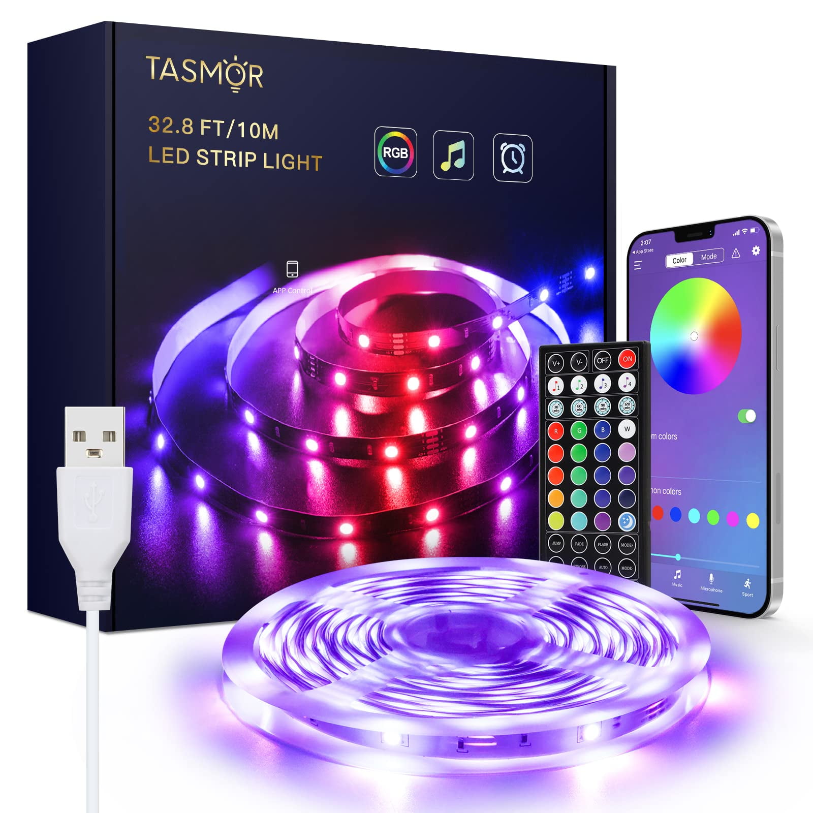 Tasmor RGB+IC LED Strip 2m, LED Streifen 2m Steuerbar via App, USB