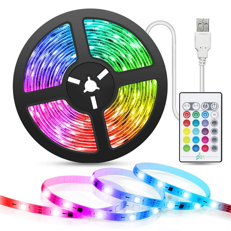 TASMOR 5M USB Powered LED Light Strip, RGB LED Strip Light with Remote,  Music Sync, 4 Dynami Modes 16 Colors Dimmable, TV LED Backlight