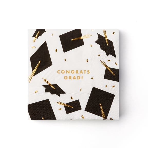 Bonjour Fte Grad Cap Large Paper Napkins, Disposable Party Supplies, 20 Count, Lunch Size, Graduation