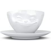 TASSEN Porcelain Coffee Cup With Saucer, Grinning Face Edition, 6.5 Oz. White (Single Cup & Saucer)