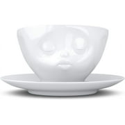 TASSEN Porcelain Coffee Cup With Saucer, Kissing Face Edition, 6.5 Oz. White (Single Cup & Saucer)