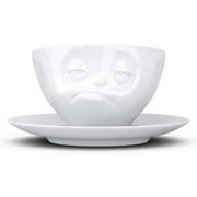 TASSEN Porcelain Coffee Cup With Saucer, Snoozy Face Edition, 6.5 Oz. White (Single Cup & Saucer)