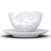 TASSEN Porcelain Coffee Cup With Saucer, Tasty Face Edition, 6.5 Oz. White (Single Cup & Saucer)