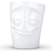 TASSEN Porcelain Mug With Handle, Cheery Face Edition, 11 Oz. White (Single Coffee Mug) Coffee Cup