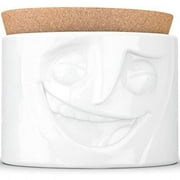 TASSEN Porcelain Storage Jar, Cheerful Face Edition, 30 Oz. White (Single Jar) With Natural Cork Lid
