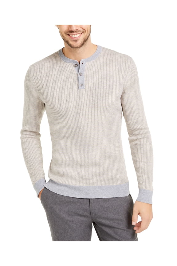 Mens Beige Striped Henley Shirt M