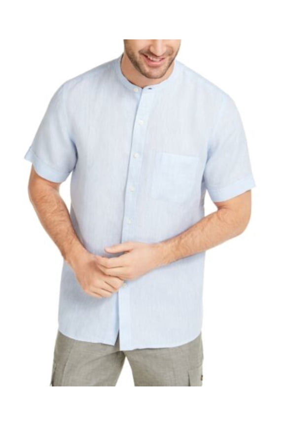 Mens Light Blue Heather Short Sleeve Button Down Shirt L