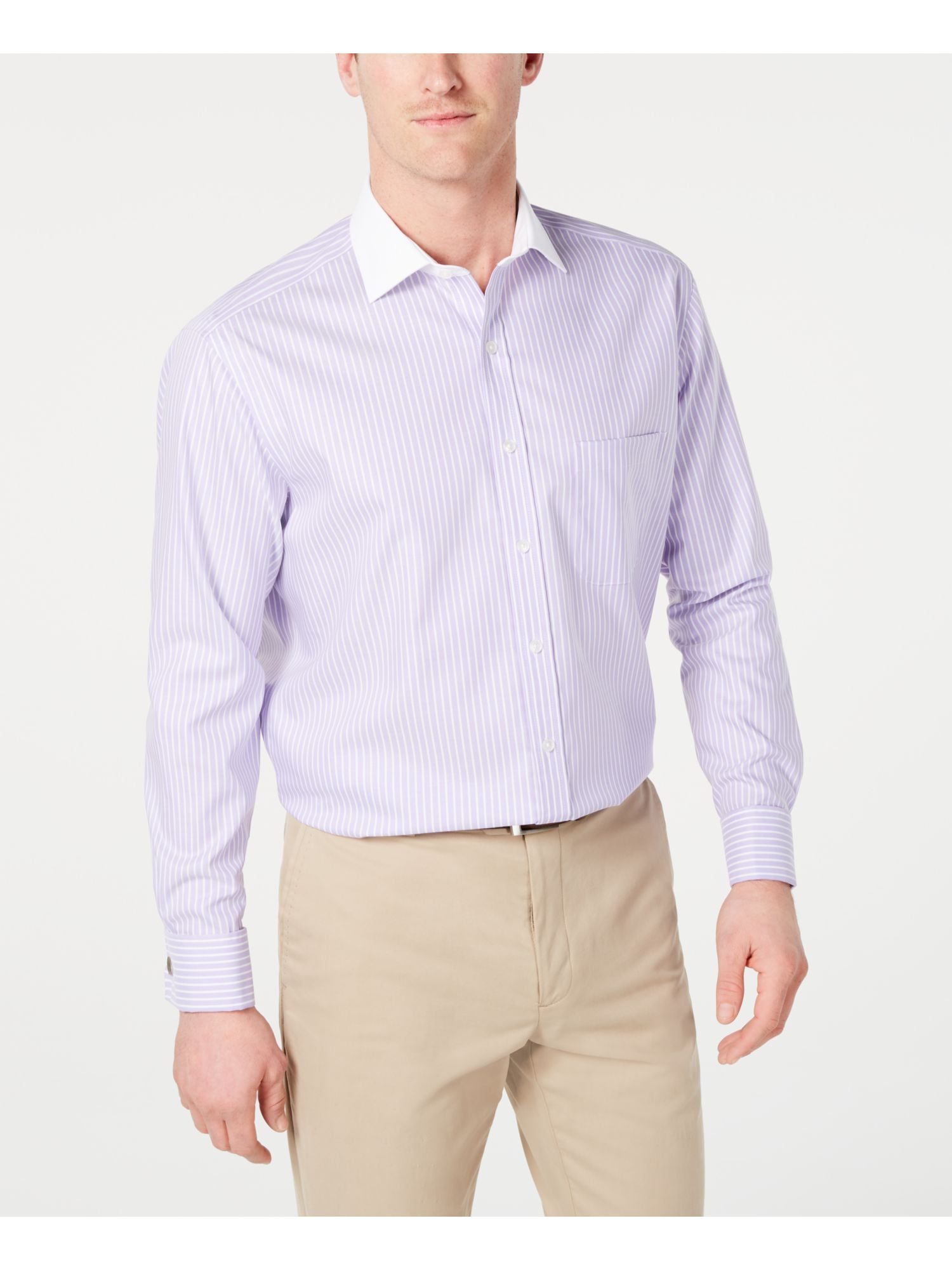 TASSO ELBA Mens Purple Striped Collared Classic Fit Non Iron Dress