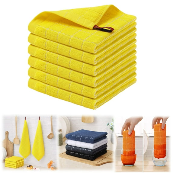 TASTAN Kitchen Towels Cotton Absorbent, Thickened Microfiber Dish Towels-Ultra-Absorbent Quick-Dry Cleaning Rags | Lint-Free for Glass/Counters | Kitchen & Car Wash Bulk Dish Towels, Yellow