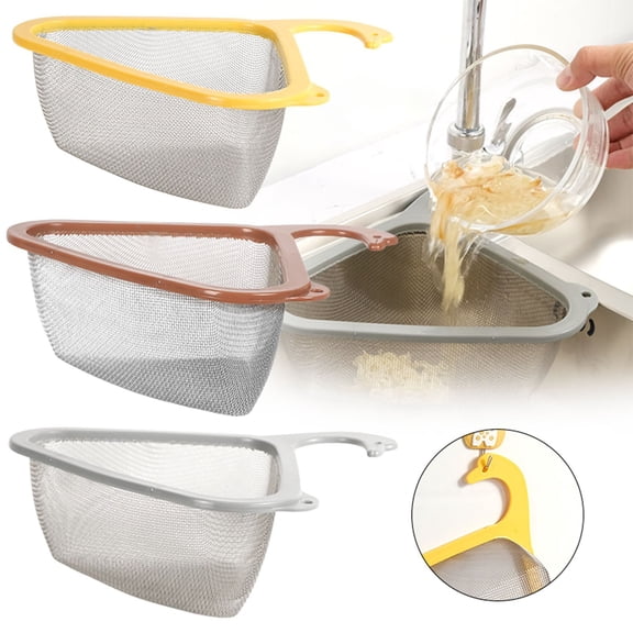 TASTAN Sink Drain Basket, Sink-Mount Drain Basket - Space-Saving Triangular Strainer for Kitchen Organization, Efficient Food Waste Catcher & Easy-Clean Sink Filter, Kitchen Strainer, Yellow
