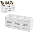 thumbnail image 1 of TASTAN Utensils Holder, Wooden Utensil Organizer - 3-Compartment Countertop Cutlery Holder | Modern Fork & Spoon Storage Box | Space-Saving Kitchen Counter Organizer, Cutlery Holder, White, 1 of 7