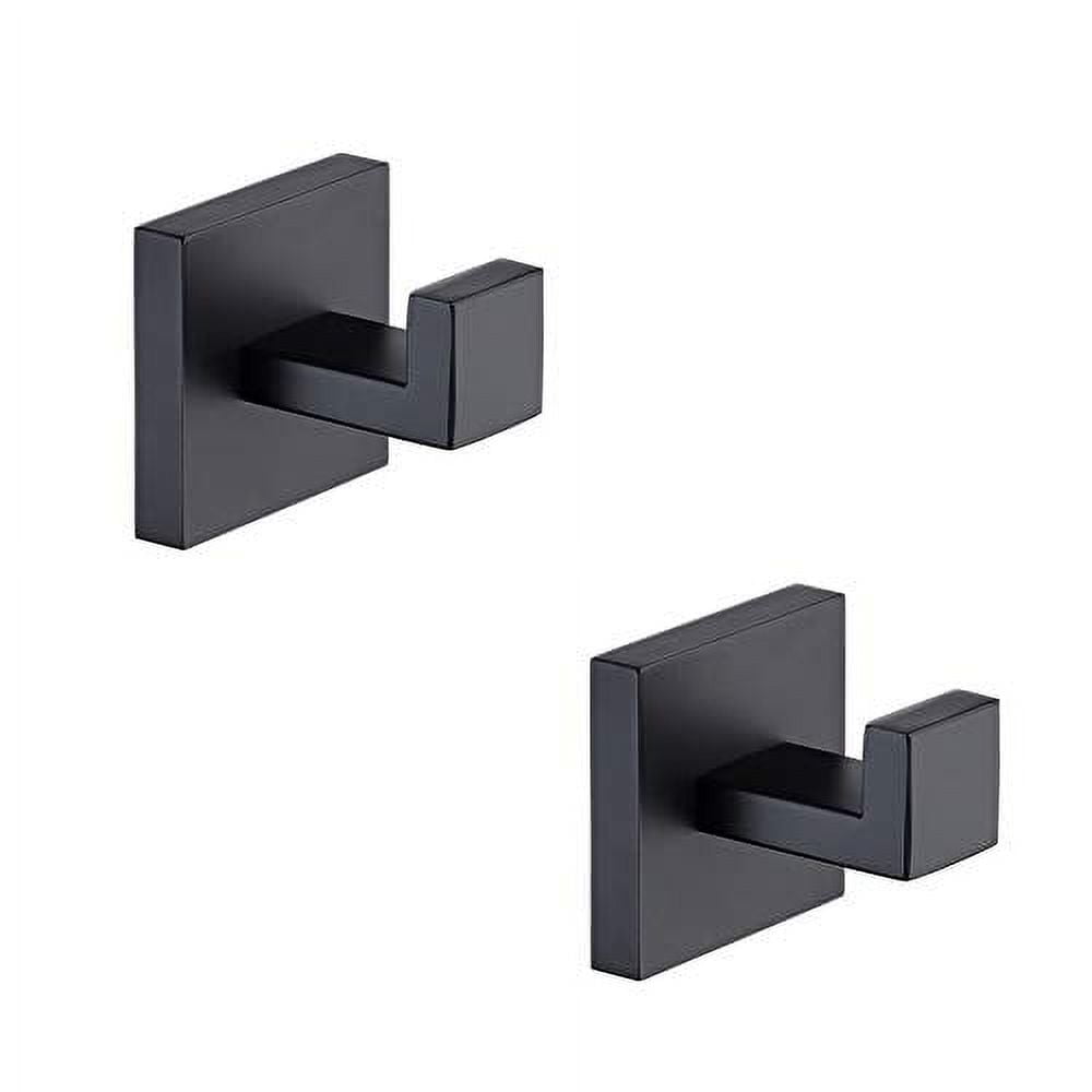 TASTOS Bath Towel Hooks Matte Black, 2 Pack Stainless Steel Robe Coat and Clothes Hook, Heavy Duty Wall Hook for Bathroom & Kitchen, Modern Square