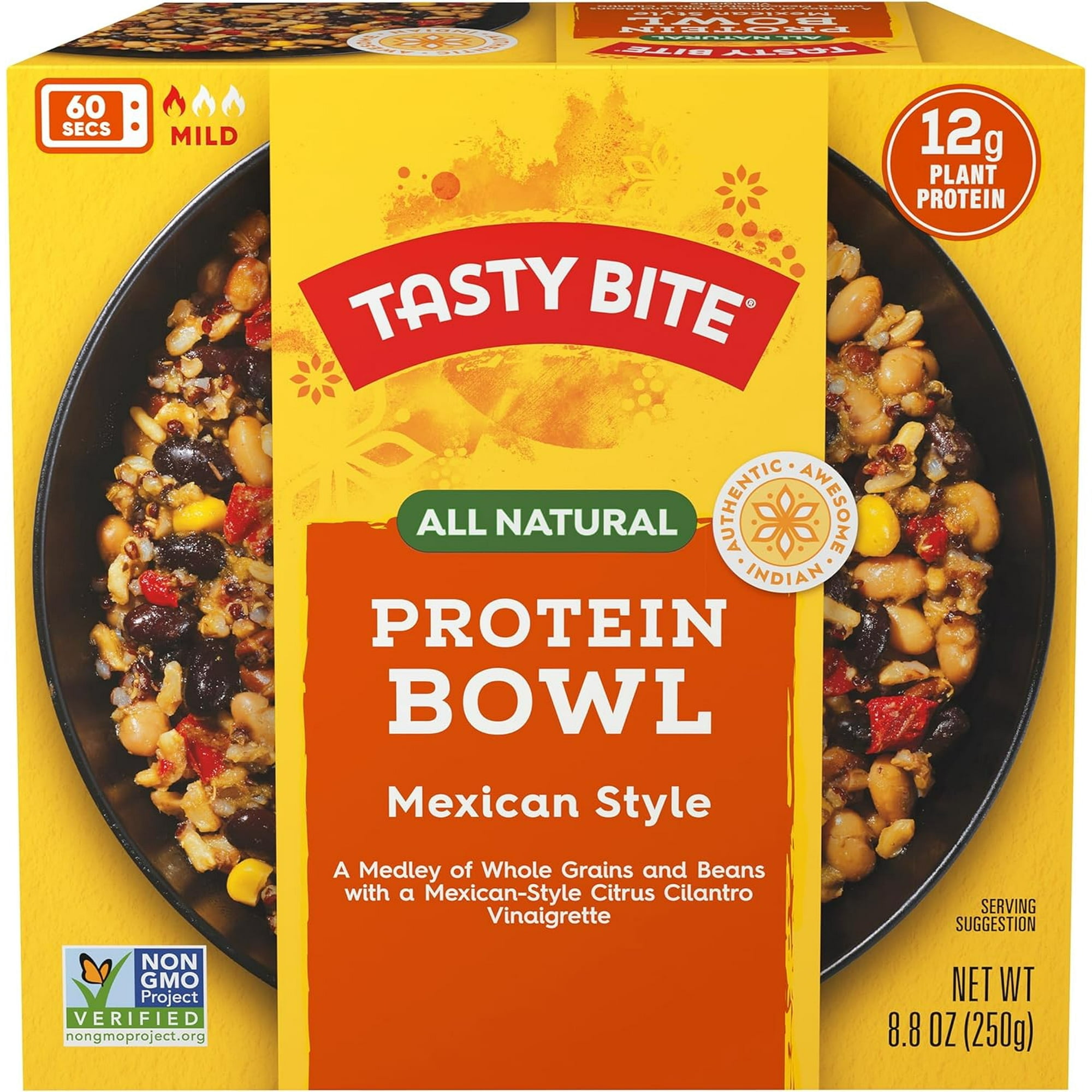 TASTY BITE Mexican Protein Bowl, 8.8 Ounce, Pack of 4, Ready to Eat, Microwaveable, Vegan, 12g Plant Protein, Tangy Citrus