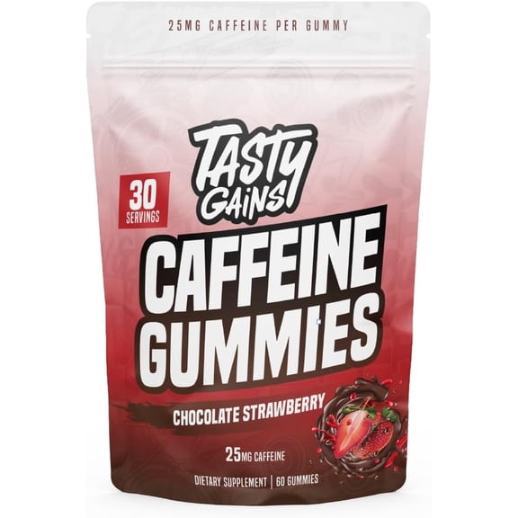 TASTY GAINS Caffeine Pre Workout Gummies Fast Acting Energy Gummies for Men & Women, 25mg Caffeine Per Gummy, Workout Focus & Endurance Support