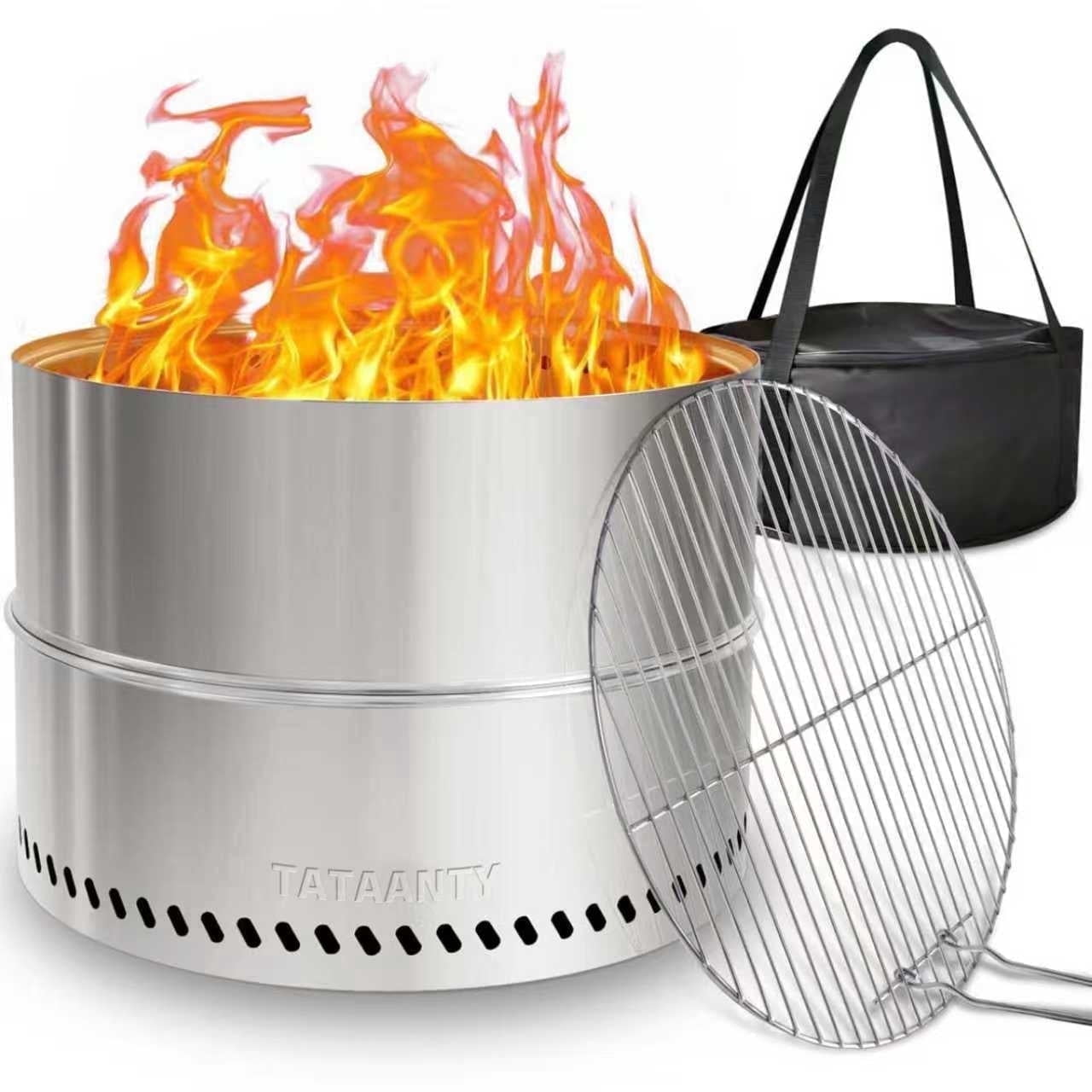 TATAANTY 20" Fire Pit for Camping Smokeless, Collapsible Stainless Steel Heater with Bag