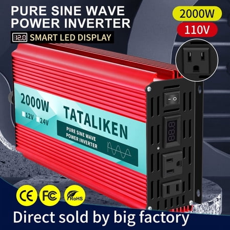 TATALIKEN 2000-Watt Continuous 4000-Watt Surge Power Inverter with LCD Display for Car