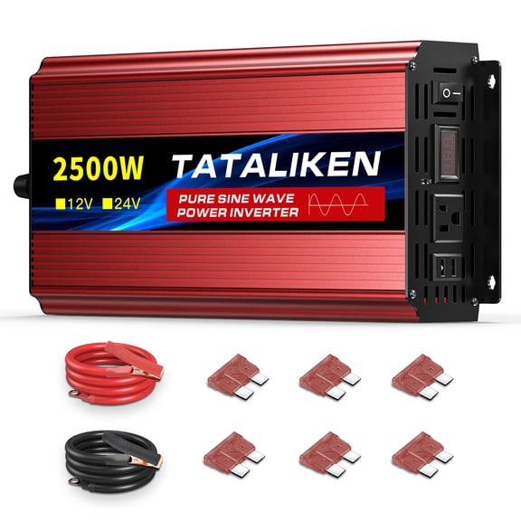 TATALIKEN 2500W Pure Sine Wave Inverter, 12V DC to 110V/120V AC Power Inverter for RVOff Grid with 2 AC outlets and LCD Display