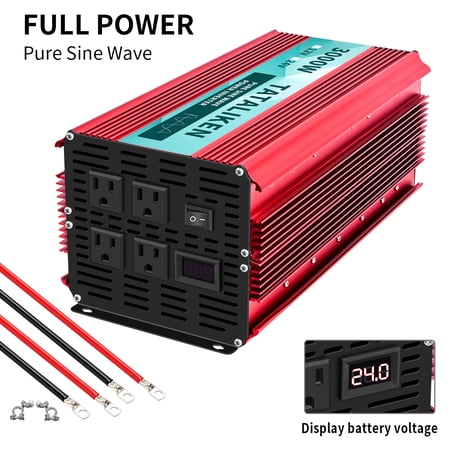 TATALIKEN 3000 Watts 6000 Watts Pure Sine Wave Power Inverter DC 24V to AC 110V/120V Car Inverter with 4 AC Outlets for Power Tools Home Vehicles RV Truck, LCD Display
