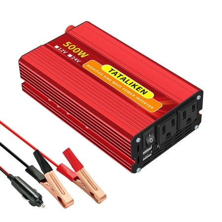 TATALIKEN Power Inverter 500W Modified Sine Wave Inverter DC 12V to AC 110V 120V Car Converter with USB Port LCD Display AC Outlets Inverter for Car RV Truck Boat Travel Camping