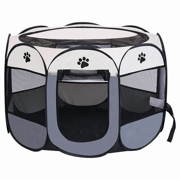 TATAVR Puppy Pet Playpen Indoor for Small Dogs Tent Crates Cage Outdoor, Portable Pop Up Dog Kennel Playpen with Carrying Case for Dogs/Cats/Rabbits, Removable Zipper Top, Grey