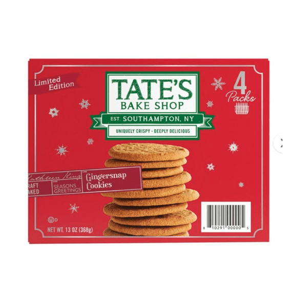 TATE'S Bake Shop Limited Edition Holiday Gingersnap Cookies, 13 Oz Box, 4 Pack, Uniquely Crispy