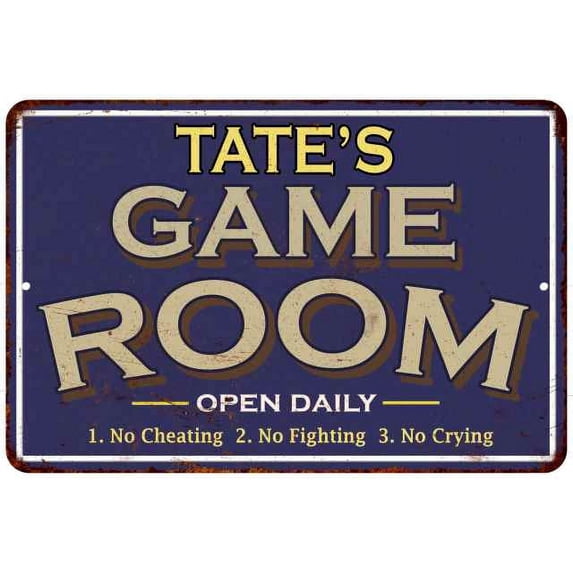 TATE'S Blue Game Room Gift Sign Metal 8 x 12 Matte Finish Metal 108120002443
