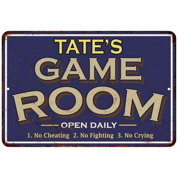 TATE'S Blue Game Room Sign Metal Wall Decor 8x12 208120002443