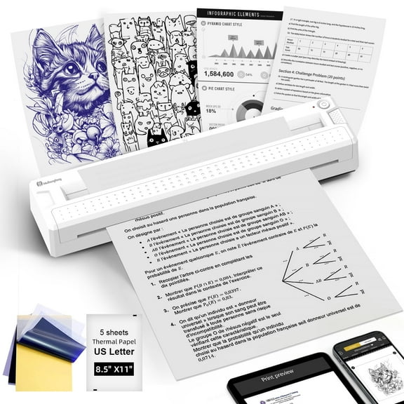 Milestone Portable Printers Wireless for Travel, M9 Inkless Thermal Printer 8.5" x 11" US Letter & A4 Size, Bluetooth Compact Mobile Printer for iPhone/Android/Laptop