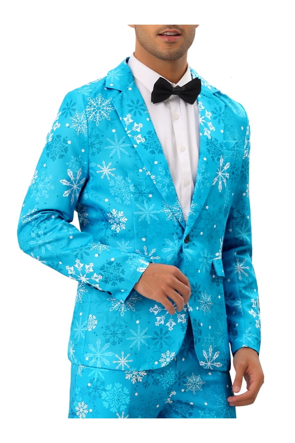 Christmas Printed Sports Coats for Men's Graphic Party Costume Blazers