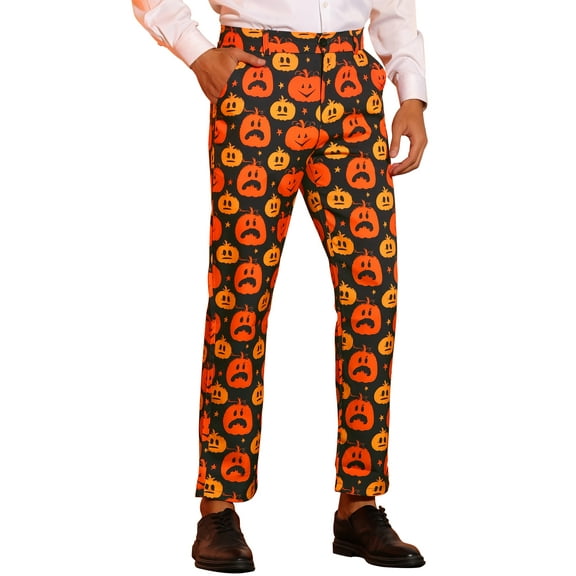 INSPIRE CHIC Funny Printed Pants for Men's Pumpkin Pattern Halloween Christmas Costume Trousers 30 Dark Orange