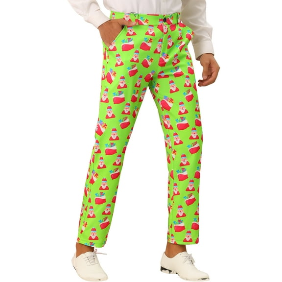 INSPIRE CHIC Funny Printed Pants for Men's Pumpkin Pattern Halloween Christmas Costume Trousers 36 Light Green