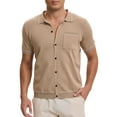 thumbnail image 1 of TATT 21 Men's Knit Shirt Button Down Short Sleeve Lightweight Casual Summer Knited Polo Shirts L Beige, 1 of 6