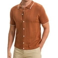 thumbnail image 1 of INSPIRE CHIC Men's Knit Shirt Button Down Short Sleeve Lightweight Casual Summer Knited Polo Shirts S Brown, 1 of 6