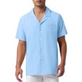thumbnail image 1 of INSPIRE CHIC Men's Linen Shirts Camp Collar Short Sleeve Button Down Summer Beach Shirts S Blue, 1 of 6