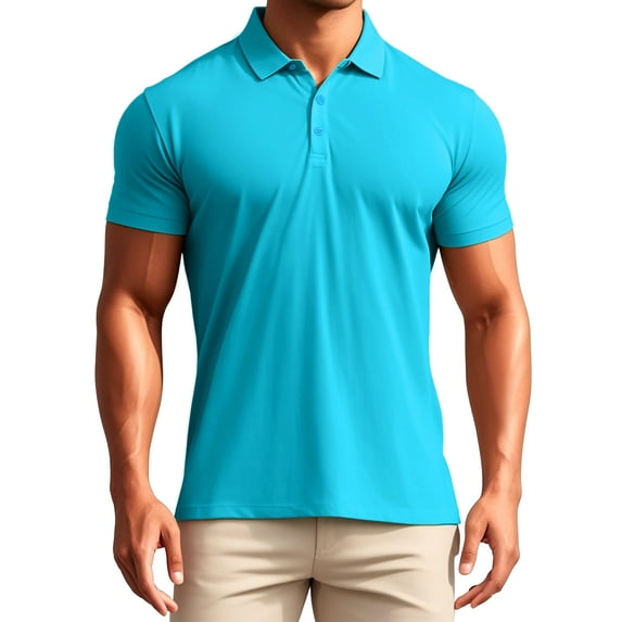 INSPIRE CHIC Men's Polo Shirts Short Sleeve Lightweight Regular Fit Casual Business Work Solid Golf Shirt L Bright Blue