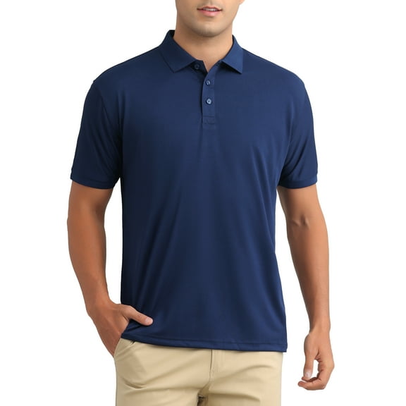 INSPIRE CHIC Men's Polo Shirts Short Sleeve Lightweight Regular Fit Casual Business Work Solid Golf Shirt L Dark Blue