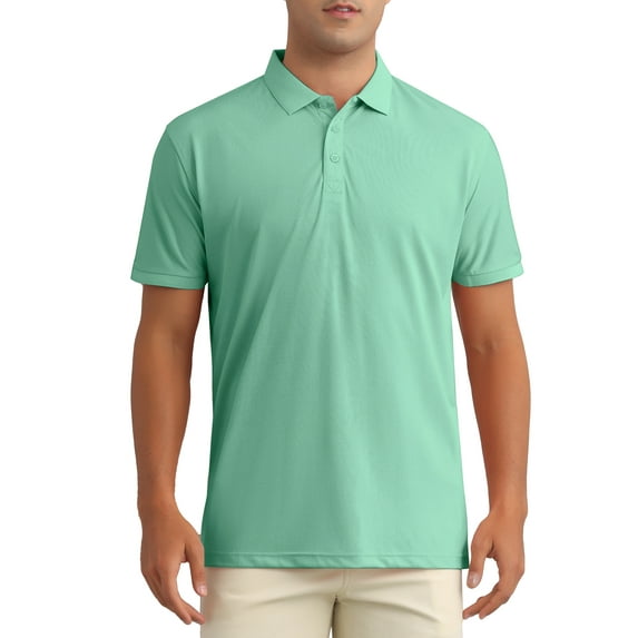 INSPIRE CHIC Men's Polo Shirts Short Sleeve Lightweight Regular Fit Casual Business Work Solid Golf Shirt L Green
