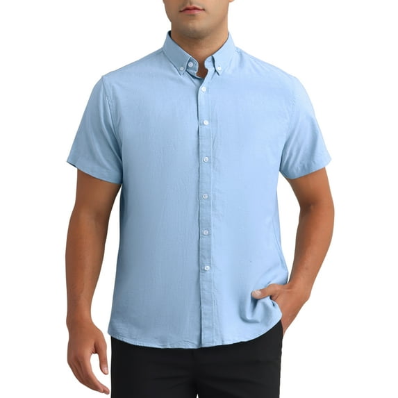 INSPIRE CHIC Men's Solid Dress Shirts Short Sleeve Cotton Regular Fit Button Down Formal Oxford Shirt XL Blue