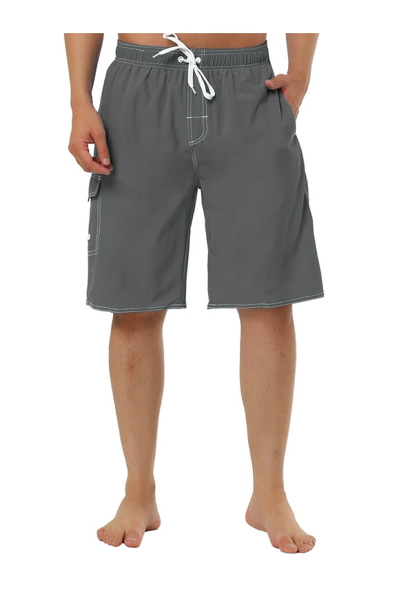 Men's Summer Casual Drawstring Elastic Waist Solid Beach Board Shorts Gray 30
