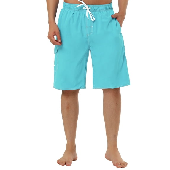 INSPIRE CHIC Men's Summer Casual Solid Color Drawstring Elastic Waist Beach Board Short 30 Sky Blue