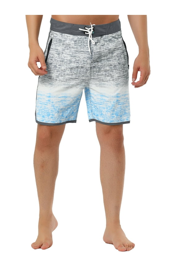 Men's Summer Drawstring Contrast Color Printed Beach Boardshorts Grey 32