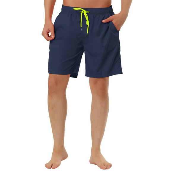 INSPIRE CHIC Men's Summer Holiday Beach Solid Color Drawstring Surfing Mesh Lining Swim Shorts Navy 34