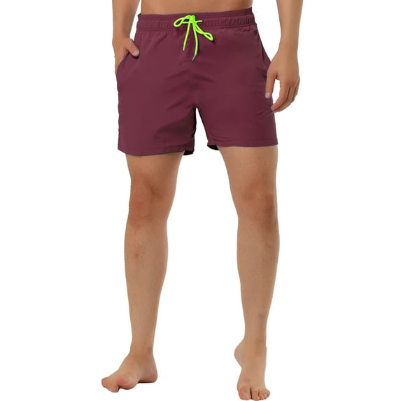 INSPIRE CHIC Men's Summer Holiday Elastic Waistband Drawstring Mesh Lining Swimwear Shorts Burgundy 30