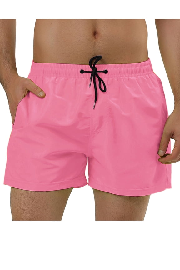 Men's Summer Lightweight Solid Color Mesh Lining Beach Swim Shorts Pink 28