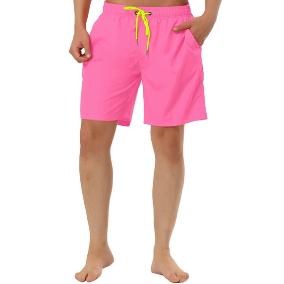 INSPIRE CHIC Men's Summer Solid Color Beach Drawstring Waist Mesh Lining Swim Shorts Pink 30