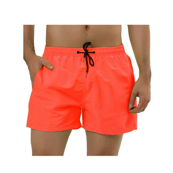 INSPIRE CHIC Men's Summer Solid Color Mesh Lining Swimming Board Shorts Orange 28