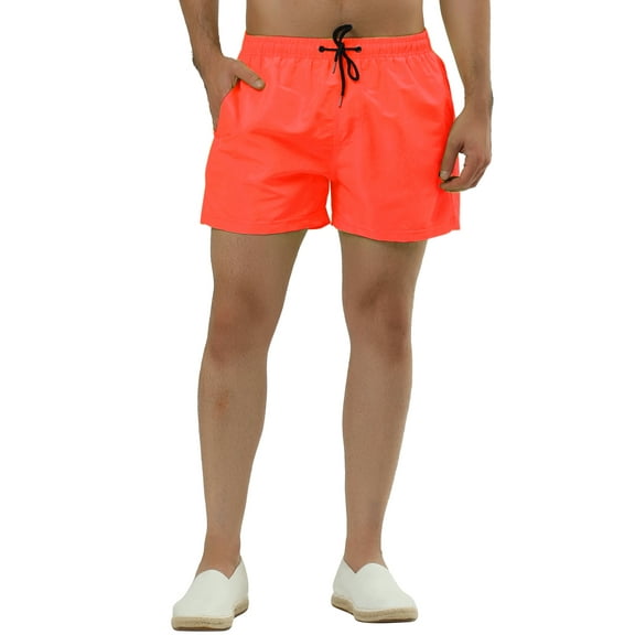 INSPIRE CHIC Men's Summer Solid Color Mesh Lining Swimming Board Shorts Orange 30